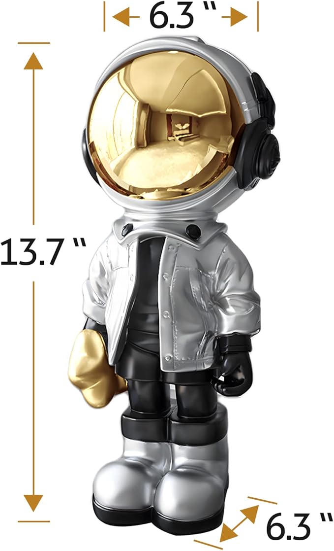 Dosker Astronaut Statues Spaceman Sculpture Polyresin Arts Gifts Silver Figurine Ornament Room Decor for Men,Home and Crafts Desktop Accessories Tabletop Decoration, Living Room, Office, Bookshelf