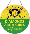 HSNBT Softball Decor for Girls Bedroom, Softball Sign Decor for Home Front Door Bedroom Porch Sport Wall Hanging Signs Decorations Gift for Softball Player Girl, Diamonds Are a Girls Best Friend