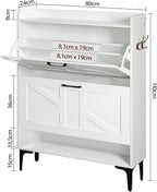 Shoe Storage Cabinet, Shoe Organizer with 2 Flip Drawers, Hidden Shoe Storage for Entryway, Freestanding Organizer with Open Storages, White SHWT9401