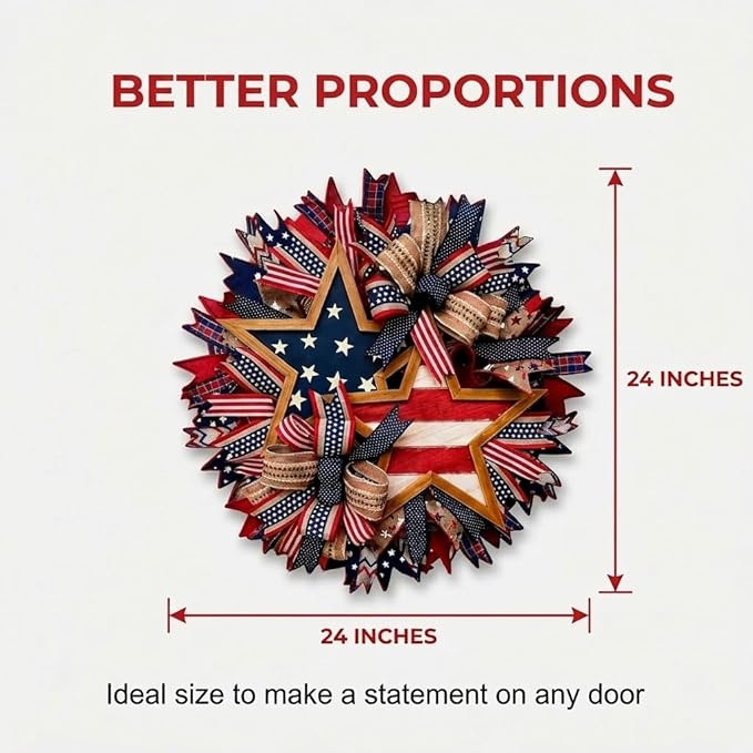 Patriotic Wreaths for Front Door, 250 Anniversary Wreath 4th of Red White and Blue Wreath, Memorial Day Flag Wreaths for Indoor Outdoor Porch Decory Holiday Decorative (#A)