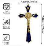 BONITTER Golden St Benedict Crucifix Metal Wall Art, 7.8x4.1 Inch Cross, Blue/White/Black/Red Wall Decor, Saint Benedic Cross for Home Decoration, Catholic Gift (Blue)