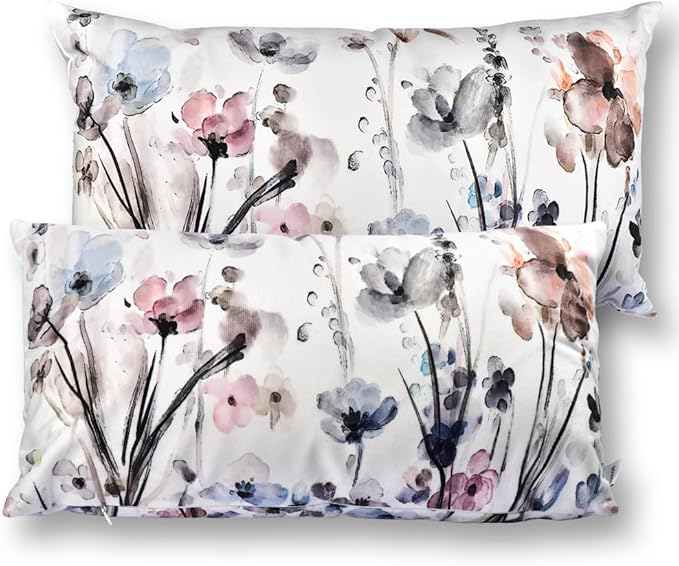 Flower Lumber Throw Pillow Covers 12x20 Set of 2, Flowers Pillow Cushion Cases, Modern Decorative Square Pillowcases for Sofa Couch Bedroom Living Room Car Seat