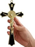 BONITTER Golden St Benedict Crucifix Metal Wall Art, 7.8x4.1 Inch Cross, Blue/White/Black/Red Wall Decor, Saint Benedic Cross for Home Decoration, Catholic Gift (Black)