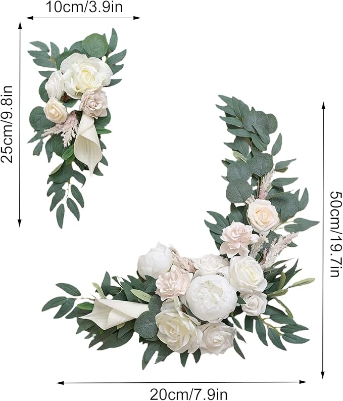 2Pcs Wedding Arch Flowers Kit Artificial Yellow Sunflower Swag with Eucalyptus Leaves 19.7Inch Decorative Floral Swag Wreath for Wedding Ceremony Party Home Decor