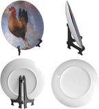 Rooster Decorative Ceramic Plates, 8 Inch, Watercolor Painting Rooster Round Display Plate, Table Top Plate Decor with Stand, for Home Kitchen Bedroom Decorative Ornaments