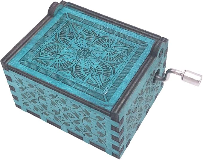 Youtang Jack Sparrow Music Box Hand Crank Musical Box Carved Wooden,Play Davy Jone's Theme,Blue