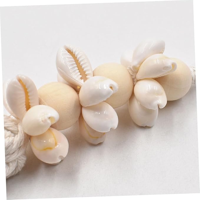 Pastoral Wooden Beads String with Shells and Tassels Creative Boho Decor for Home Beach Inspired Rustic Touch Versatile Hanging Garland for Walls Windows