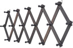 Rustic Wall Mounted Hat Rack with Space Saving Accordion Design, Expandable Hat Holder with 16 Wood Hooks, Modern Farmhouse Wall Hanger for Mug, Coat, Bags(Shabby Grey)