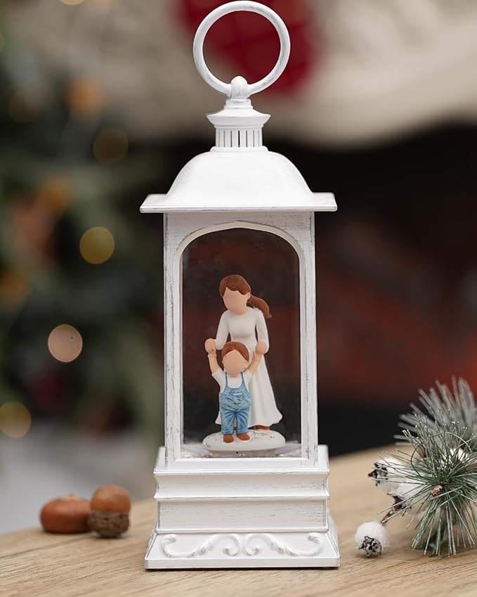 Mom and Son Gifts, Christmas Snow Globe Gifts for Mother and Daughter, 6H Timer, Baptism New Parents Gifts for Couples Christmas Snow Globe LanternDecorations for Mom, Loving Family, Grandmother