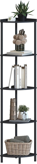 SUNMORY 5 Tier Corner Shelf Stand, Industrial 65" Corner Shelves Display Shelf for Living Room Decor, Wall Corner Bookshelf Multi Unit Organizer, Tall Shelf Plant Stand for Bedroom, Bathroom, Black