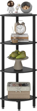 IBUYKE 4 Tier Corner Shelf Stand,Industrial Corner Display Rack,Corner Bookshelf for Living Room, Bedroom, Kitchen, Home Office, Black WBC014B