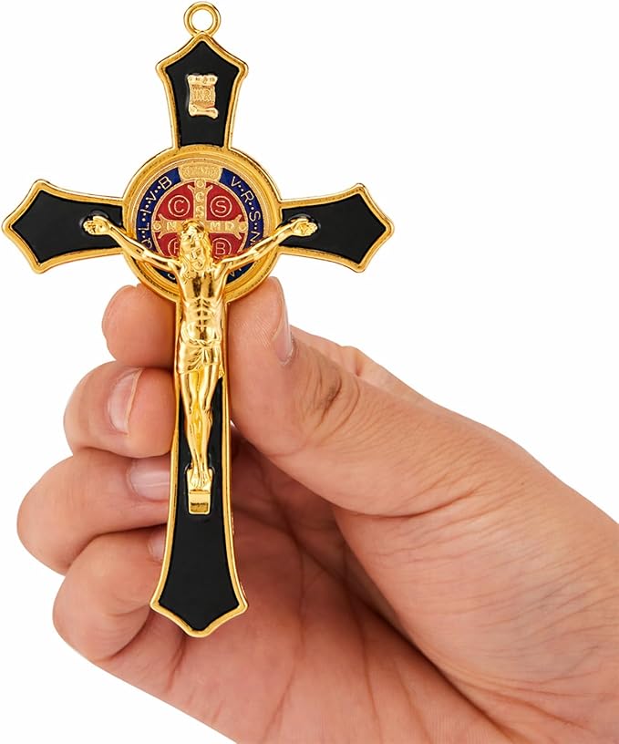 St Benedict Crucifix Black,Crucifix Wall Cross for Catholic Decor,Medalla De San Benito,Jesus Christ Hanging Cross Wall Decor,Crucifijo Del Perdon,Saint Benedict Medal Prayer for Home Decoration