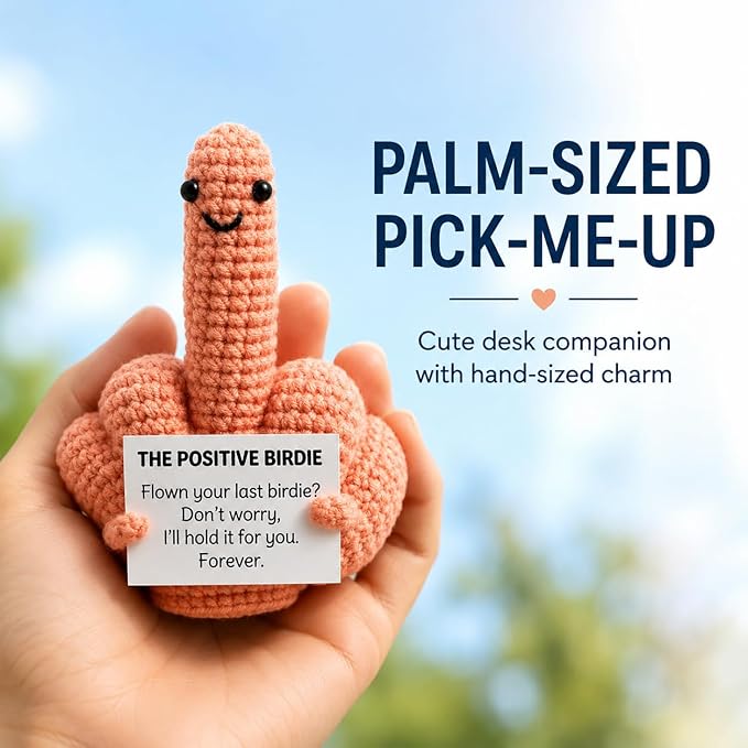 Middle Finger Crochet Doll, Funny Flip the Bird Emotional Support Gift for Adults, Sarcastic Gag Gift for Coworkers Friends, Office Desk Decor