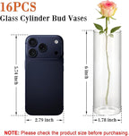 16 Pack 5.9" Tall x 1.8" Diameter Clear Glass Cylinder Vases - Multi-Use Flower Vase, Hurricane & Floating Candle Holders for Wedding Centerpieces, Home Decor, Table Displays