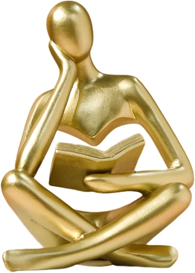 UTTCMK Abstract Art Thinker Statue - Reading Thinker Sculpture Figurine, Modern Home Decoration for Living Room Office Shelves Coffee Table Desk Decor (Gold)