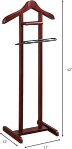 Proman Products Lancaster Suit Valet Stand VL16141 with Tray, Contour Hanger, Trouser Bar, 17" W x 12" D x 42" H, Mahogany