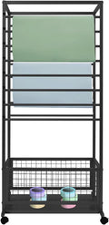 16-Layer Scarf Display Stand, Rolling Scarf Organizer Holder Hanging Rack with Wheels & Storage Basket for Retail Store Boutique Display Bedroom, W26.5*D16.9*H59in (Black)