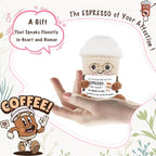 Positive Crochet Coffee Decor, Handmade Espresso Cup Desk Ornament with Display Box, Funny Birthday for Women Men, Teacher Appreciation (White Coffee)