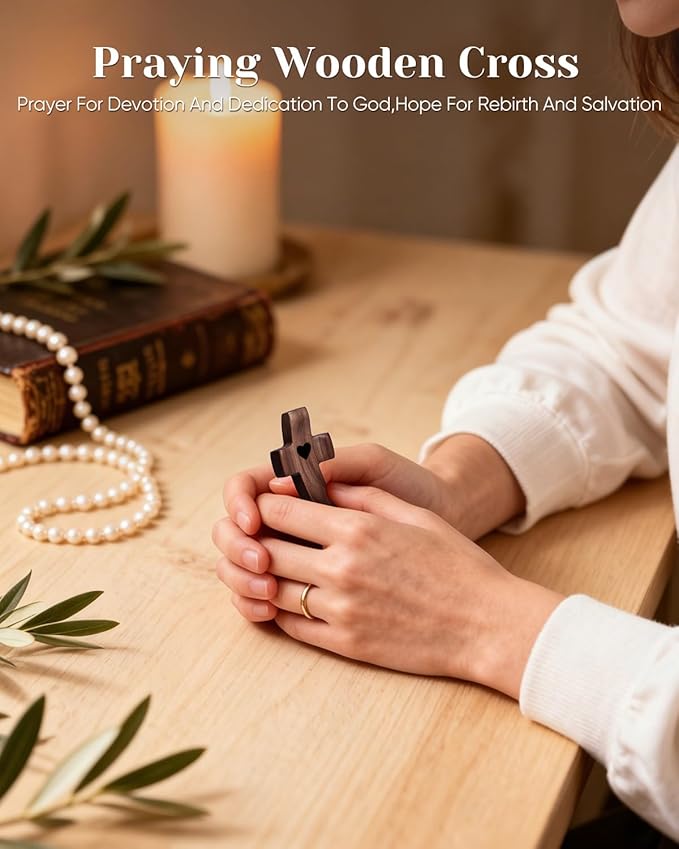 100-Pack Wooden Cross Fidget, Handmade Pocket Wood Crosses, Cross My Heart | Encouragement Gift, Relieve Anxiety for Yourself, Inspirational Easter Gift for Christian Faith, Prayer, Father Day Gifts