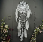 5 Pcs White Jute Crochet Dream Catchers Set, Handmade Bohemian Wall Decor with Feather Tassels – for Bedroom, Living Room, Nursery, Wedding & Boho Home Decoration(White)