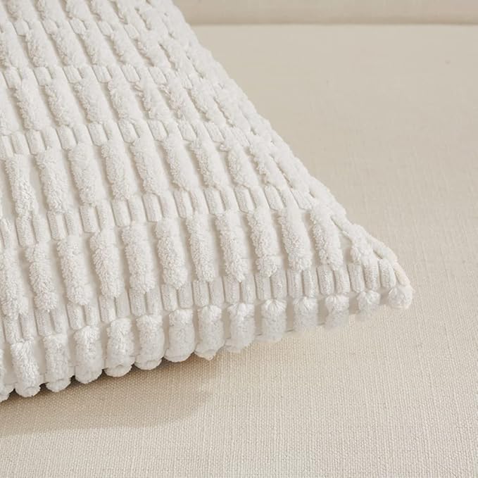 Fancy Homi 4 Packs Decorative Throw Pillow Covers for Living Room Couch Bed, Modern Farmhouse Boho Home Décor Accent Cushion Case, 18" x 18", White
