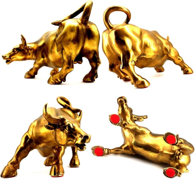 Brass Bull Statue -Art Decor Bull, Cow Figure Statues Ox Sculptures for Home Living Room Office Decoration, Symbol of Career and Wealth Medium(7.3 X 4.3 X 4.7)