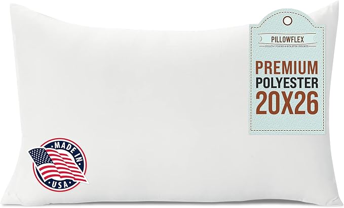 Pillowflex Premium Polyester Throw Pillow Insert - 20x26 - Ultra Soft Large Rectangle Throw Pillow, Couch Sham, Lumbar, Back, Sofa - Machine Washable - Decorative Accent Form - 1 Soft Pillow