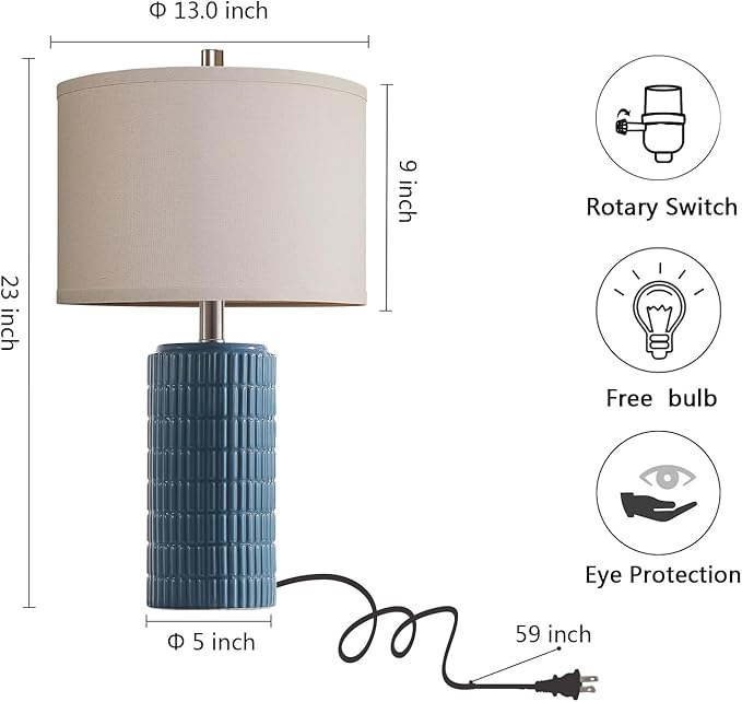 AIEAMPDO 23" Set of 2 Farmhouse Ceramic Table Lamps for Living Room | Rustic Nightstand Lamps For Bedroom, Office, Dorm And Hallway, 2 LED Bulbs Included