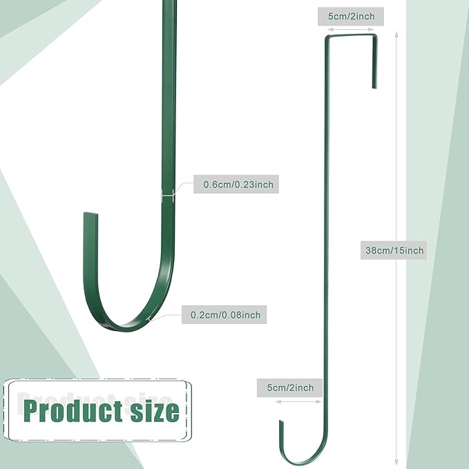 Hotop 15 Inch 4 Pcs Wreath Hangers for Front Door Steel Metal Wreath Doors Hanger Over The Door Hanger Hook Indoor or Outdoor for Christmas Halloween Front Decorations Welcome Sign(Green)
