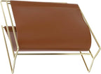 MyGift 13 inch Modern Caramel Leatherette Magazine Holder Floor Standing Sling Style Rack with Brass Tone Metal Frame