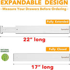 SpaceAid 4 Pack Bamboo Drawer Dividers with Labels, Kitchen Adjustable Drawer Organizers, Expandable Organization for Home Clothes Dressers (17-22 in, White)