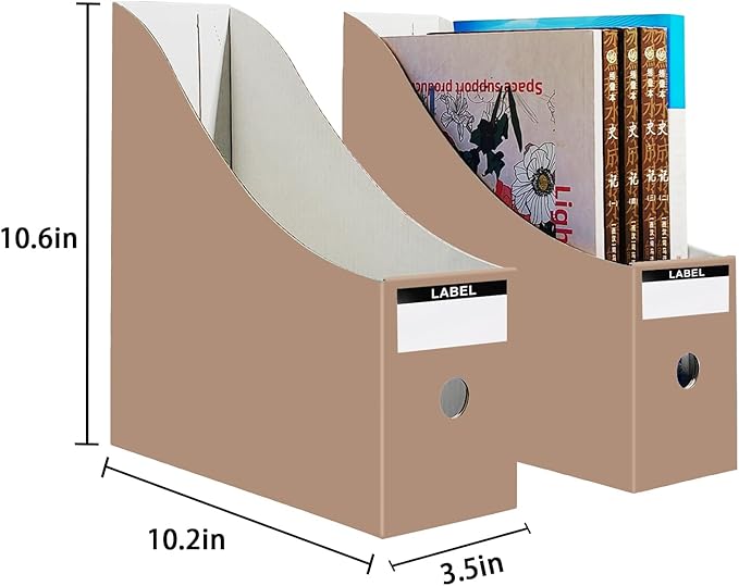 Limitliho 12 Pack Cardboard Magazine Holder for Desk, Book Bins for Classroom Library,Office,Home, 10.6" H x 10.2" L x 3.5" W in Magazine File Holder (Elegant color)
