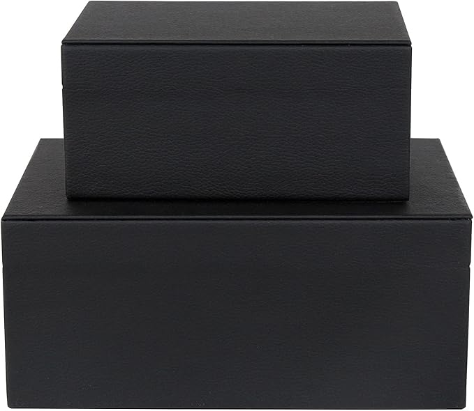 HofferRuffer Faux Leather Jewelry Boxes, Decorative Boxes Storage Accessory Organizer with Gold Hardware Decor, Classic Vegan Leather Set of 2 Pieces (Black)