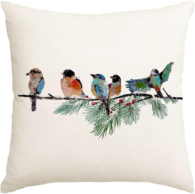 RABUSOFA Christmas Pillow Covers 18x18 Inch Birds Christmas Decorations Christmas Winter Throw Pillow Cases Xmas Outdoor Birds Decor Decorative Pillows for Couch Holiday Teal