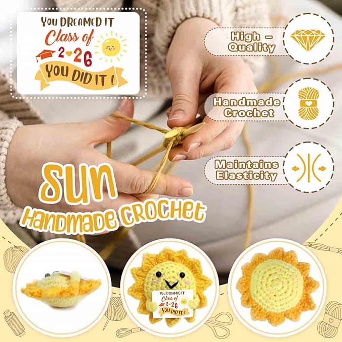 Class of 2026 Graduation Gifts Positive Crochet Sun Doll, Emotional Support Crochet Dolls - Graduation Gifts, College and Masters Graduates Congratulations Present