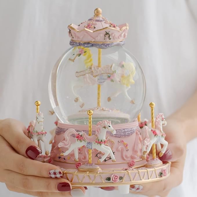 LOVE FOR YOU Gift-Wrapped with Ribbon Musical Snow Globe Carousel Music Box Color Lights Horses Unicorn Decor Gifts for Girls and Daughter Granddaughter Niece Women Kids Christmas Birthday