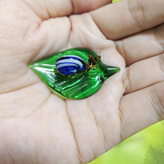 Tiny 2.16" Long Snail Figurine - Miniature Hand Blown Glass Snail Insect Colorful Crystal Animals Statue Decorative Collectible Figurines Décor Gifts