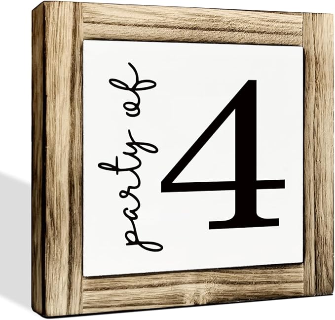 Party of 4 Signs, Family Signs Decor, Box Sign Wood Desk Sign Decor, Farmhouse Wood Decoration, Home Decor for Living Room, Party Decors Accessories, Decorative Wooden Table Signs, 5.9×5.9 inches