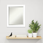 Amanti Art White Wall Mirror 23x19 Basic White Narrow Rectangle Bathroom Mirror for Wall Decor Living Room, Small Casual Wood Frame, Hangs Horizonally and Vertically, Bathroom Decor, Beveled Edge