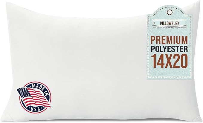 Pillowflex Premium Polyester Throw Pillow Insert - 14x20 Ultra Soft Large Rectangle Throw Pillow, Couch Sham, Lumbar, Back, Sofa - Machine Washable - Decorative Accent Form - 1 Soft Pillow