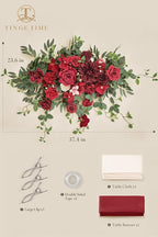 TINGE TIME Artificial Sweetheart Flower Swag with Tablecloth and Table Runner, Pack of 3 Floral Arrangement for Wedding Sweetheart Table Centerpiece Decoration (Burgundy Red)