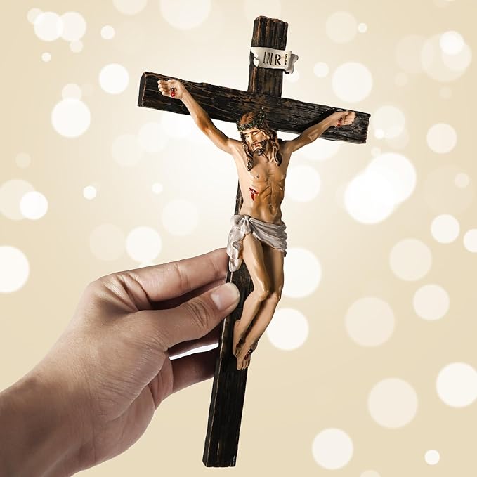 TALPGOD Crucifix Wall Cross,Jesus Cross Home Décor,Jesus Statue Catholic Hanging Crosses for Wall Art,Religious Wall Crucifix Decor,Crucifijos Catolicos Crosses Wall Decor 10 Inch