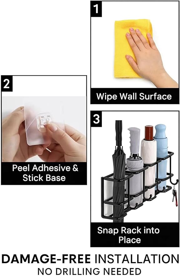 Wall Mounted Umbrella Holder for Entryway, Modern Metal Space-Saving Umbrella Stand Rack Indoor Organizer for Home Office Apartment(Black,46.5CM)