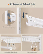 SONGMICS HOME Closet System, Closet Insert Organizer, 2-4 ft, Adjustable Metal Shelving Unit with 4 Hanging Rods, 4 Shelves, and Hooks, for Pantry Mudroom Garage Basement, Cloud White URGR031W01