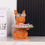 Modern Decor Resin Orange Bulldog Tray Statue Tray Storage Key Holder Candy Jewelry Earrings Tray Suitable for Home Decor Modern Art Dining Table Decor Office Small Object Tray