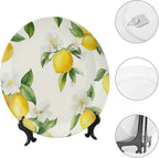 Lemon Theme Decorative Ceramic Plate Round Porcelain Plate,7 inch,Fruit Watercolor Pattern,for Decorative Ornaments Giving Plates,1 Plate with 1 Display Stand,Yellow Green