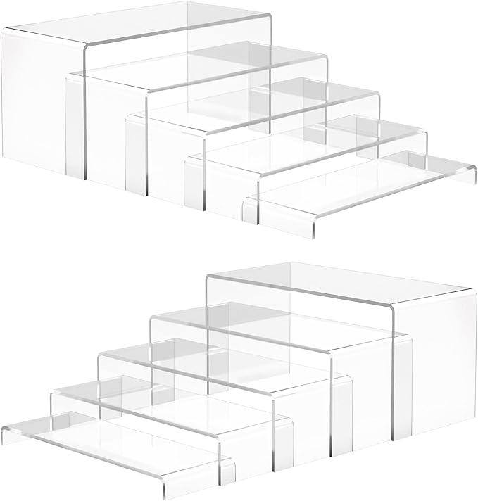 ANDGOO 10 Pack Large Acrylic Display Stands, 2 Set(10”L~11”L~12”L) Perfume Stand Organizer, Clear Cupcake Stand, Display Risers for Retail Stores Special Events Exhibitions Home Decoration