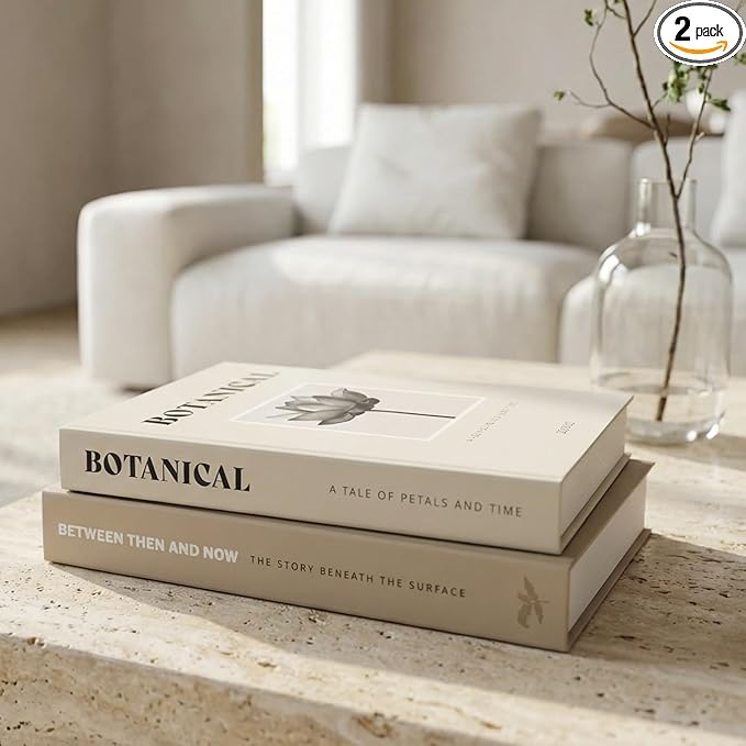 ZICOTO Beautiful Decorative Books - Set of 2 Boxes Enhance Your Coffee Table, Bookshelf or Mantel Decor - Aesthetic Fake/Faux Books for Modern Home Decoration, Photo Storage and as a Keepsake Box