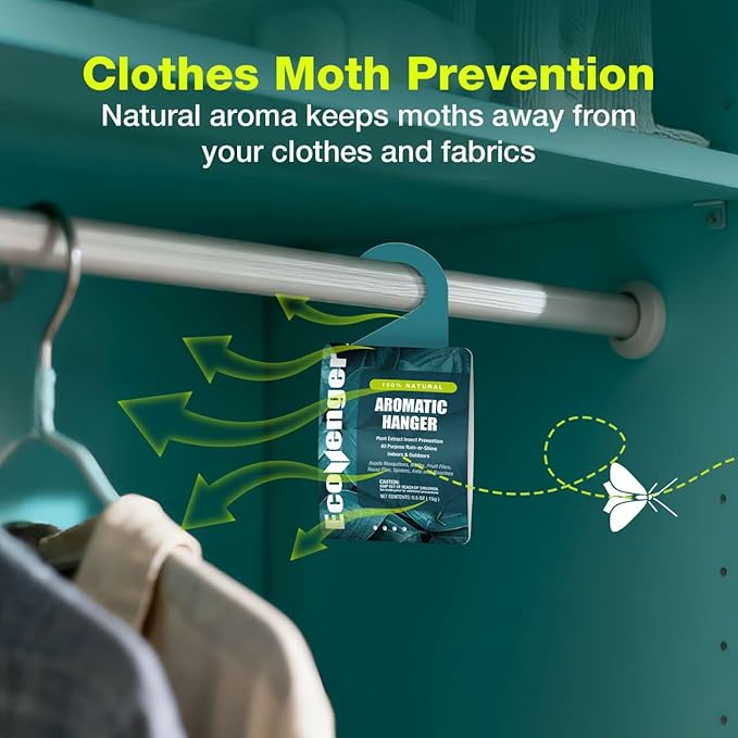 EcoVenger Pest Control Aroma Hanger 10-Pack Natural Peppermint/Cedar/Lemongrass Insect Repellent Moths Mosquitoes, Spiders, Roaches, Weather-Proof Lasting Bug Deterrence, Safe Around Children & Pets