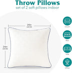 Oubonun 24x24 Pillow Inserts Set of 2 - Square Decorative Throw Pillows for Couch Bed Sofa Living Room Down Alternative Polyester Filling 24 Inch Insert(Beige)